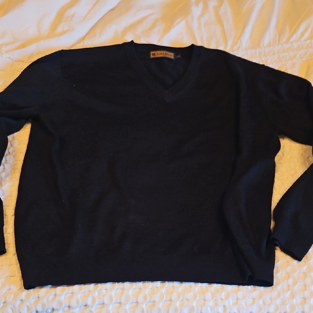 Mens Black Vneck Wool Sweater Lg
